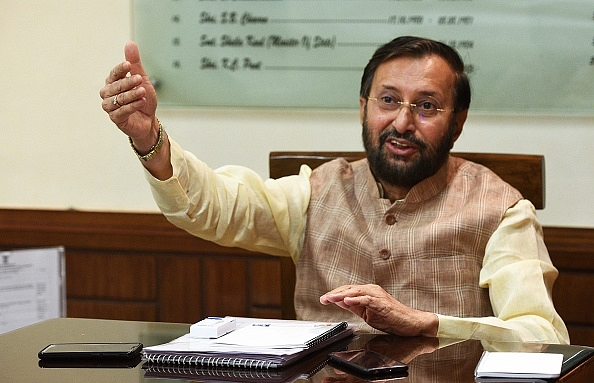 Union HRD Minister Prakash Javadekar at his office (Mohd Zakir/Hindustan Times via Getty Images)