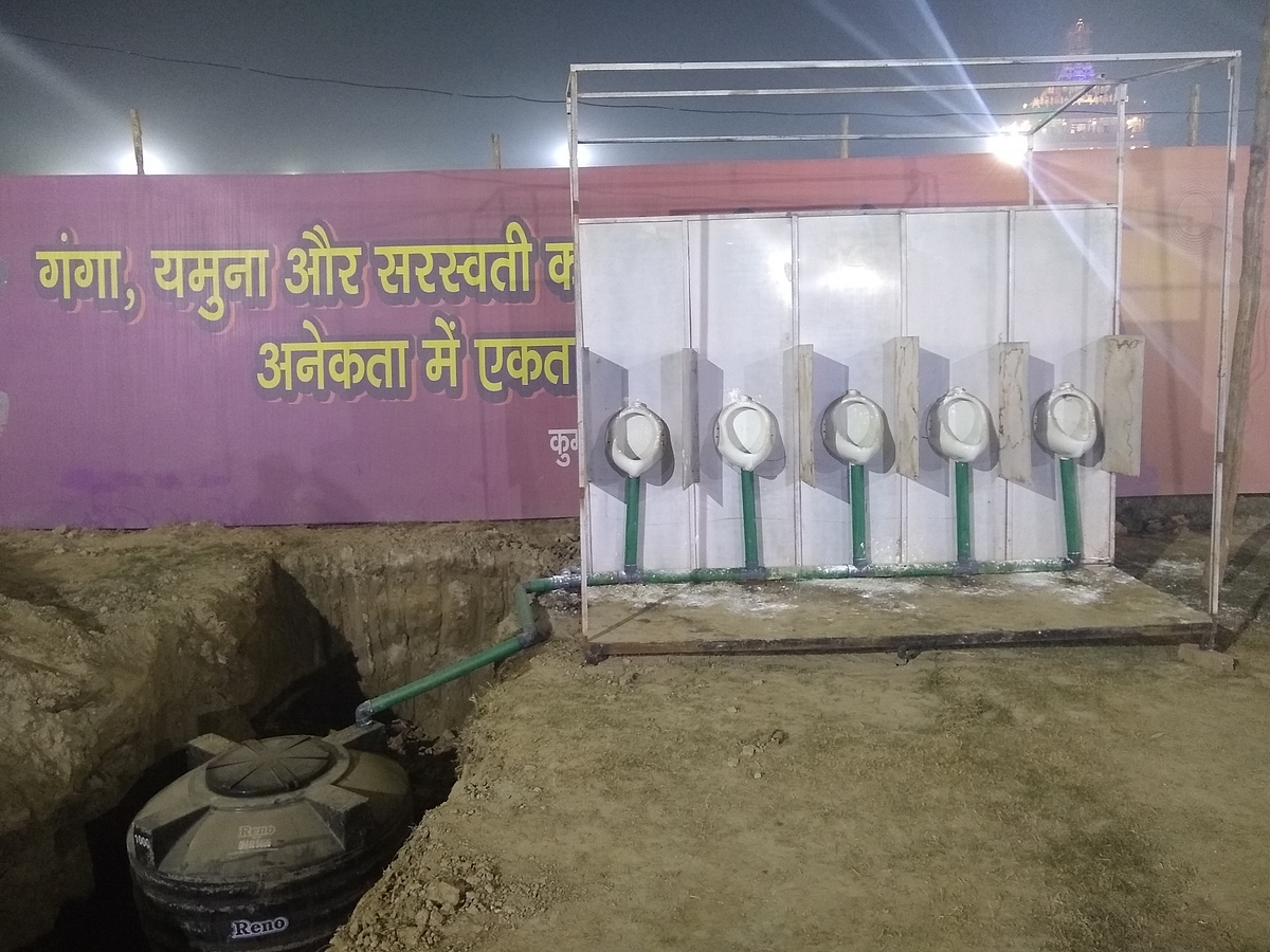 Community urinals with septic tank attached underground