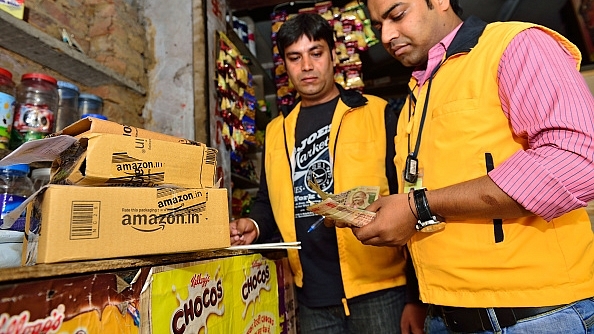 An Amazon pick-up point in New Delhi (Pradeep Gaur/Mint via Getty Images)