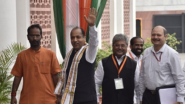 Chief Minister of Himachal Pradesh Jai Ram Thakur waives to the crowd. (Sonu Mehta/Hindustan Times via Getty Images)