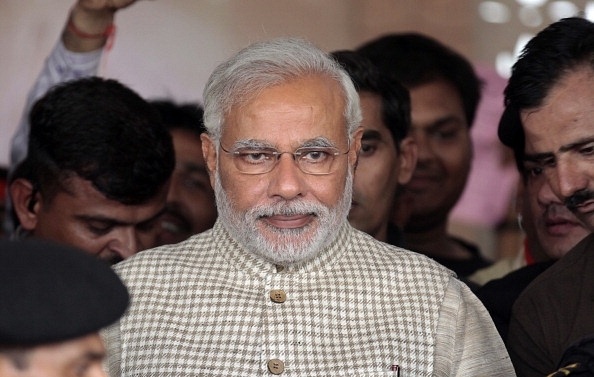 Prime Minister Narendra Modi at the BJP headquarters in Ahmedabad in 2014. (Photo by Vijayanand Gupta/Hindustan Times via Getty Images)