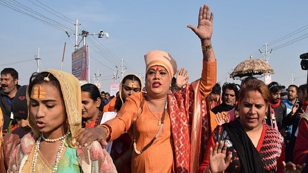 Transgender ‘Kinnar Akhara’ members preparing to take the ‘Shahi Snan’ at Prayagraj (Satyam Shrivastav/Hindustan Times via Getty Images)