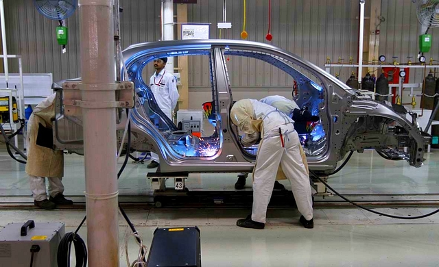 The assembly line of the Honda Amaze car at Tapukara in Alwar, India. (Virendra Singh Gosain/Hindustan Times via Getty Images)&nbsp;