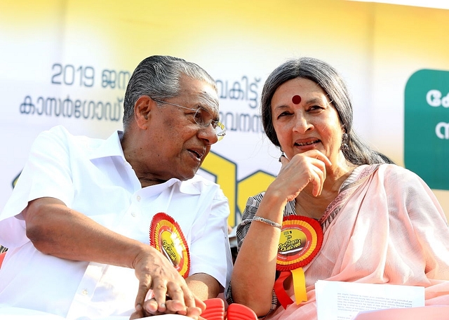 Kerala Chief Minister Pinarayi Vijayan and Communist Polit Bureau member Brinda Karat. (Photo by Vivek R Nair/Hindustan Times via Getty Images)