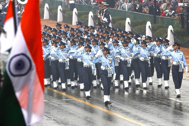  Women contingent march past during the ceremony of 66th Republic Day of India, at Rajpath, on January 26, 2015 in New Delhi, India. (Ajay Aggarwal/Hindustan Times via GettyImages)&nbsp;