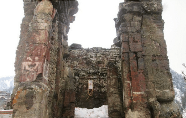 Sharda Peeth with a photo of Mata Sharda, installed by civil society members of Pakistan-occupied Kashmir inside the temple. (Ravinder Pandita)