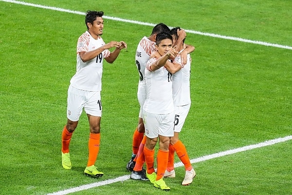 Sunil Chhetri celebrating against Thailand (@IndianFootball/Twitter)