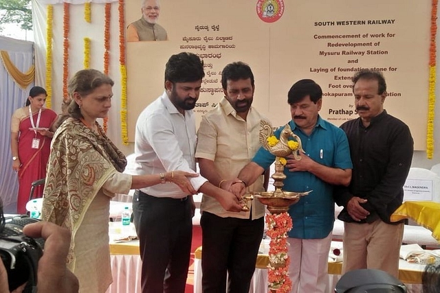 Lok Sabha MP Prathap Simha at the foundation stone laying ceremony (@SWRRLY/Twitter)