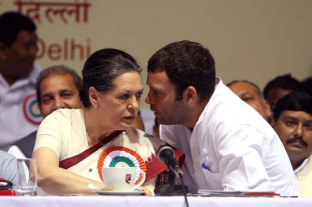 Sonia and Rahul Gandhi during a meeting of All India Congress Committee  in New Delhi. (Naveen Jora/India Today Group/GettyImages)&nbsp;