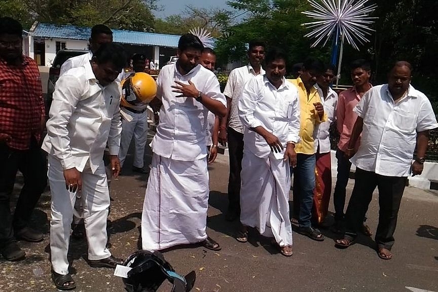 Safety Last? Protesting Puducherry AIADMK MLAs Smash Helmets After Kiran Bedi Makes Them Compulsory 
