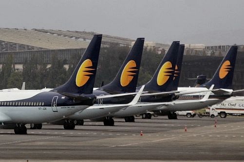 Jet Airways aircrafts park on the tarmac at the Santacruz domestic airport terminal in Mumbai . (Photo by Prasad Gori/Hindustan Times via Getty Images)