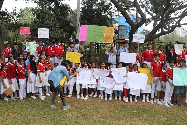 Schoolchildren in Hyderabad at the protest