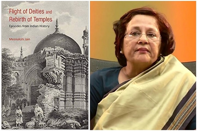 The cover of <i>F</i>light of Deities and Rebirth of Temples: Episodes from Indian History by Meenakshi Jain, right. 