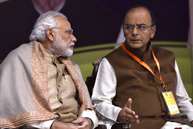 Prime Minister Narendra Modi  with Finance Minister Arun Jaitley. (Virendra Singh Gosain/Hindustan Times via Getty Images)&nbsp;