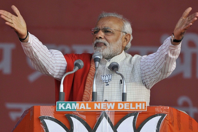 Prime Minister Narendra Modi at an election rally in New Delhi. (Vipin Kumar/Hindustan Times via GettyImages)&nbsp;