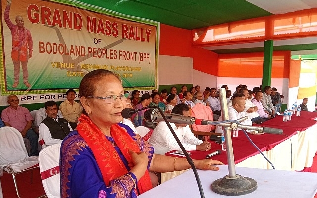 BPF’s Pramila Rani Brahma making a point in a public address. (Pic: Preetam Brahma Choudhury)