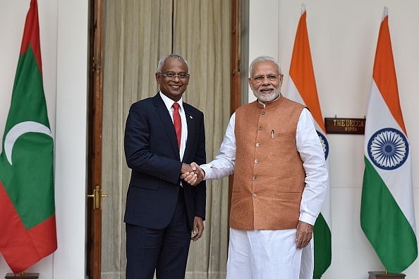 Prime Minister Narendra Modi with Maldivian President Ibrahim Solih (Sanjeev Verma/Hindustan Times via Getty Images)