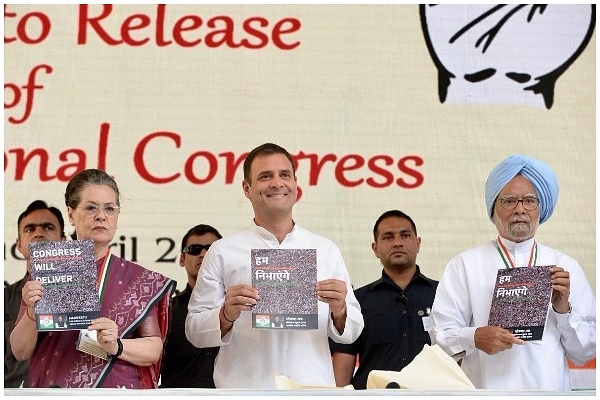 Congress leaders releasing the party’s manifesto ahead of the 2019 General Election.&nbsp;