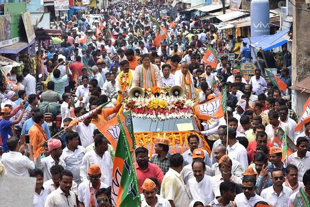 BJP’s Baijayant Panda on way to filing his nomination in Kendrapara.&nbsp;