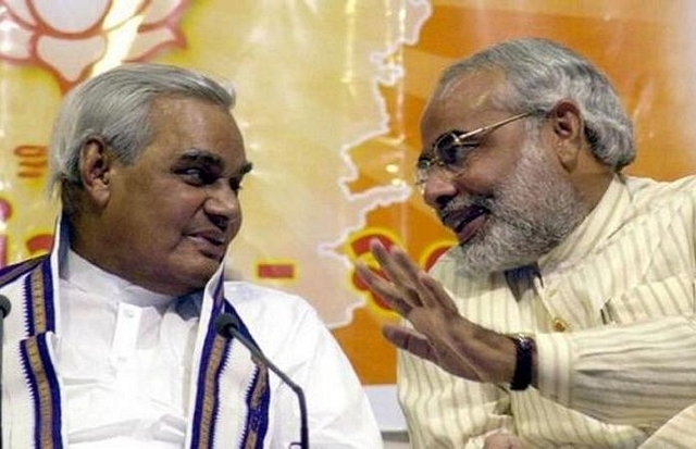 Former prime minister Atal Bihari Vajpayee with Narendra Modi.