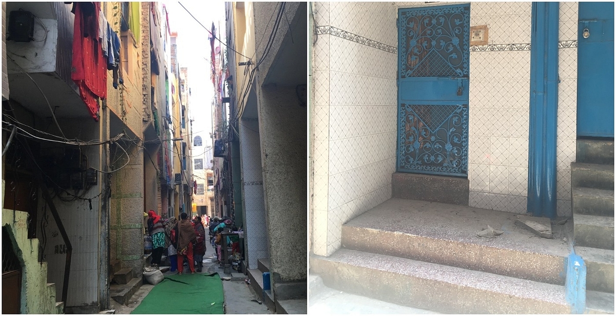 (Left) The Khyala C block colony where triple murder happened (file photo). (Right) Mohammad Azad’s locked house on Wednesday