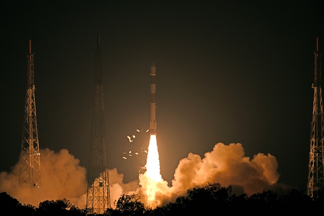 The pre-dawn launch of PSLV-C46. (ISRO)&nbsp;