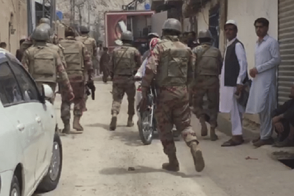 Security forces at the site of the attack. (Pic by Dawn)