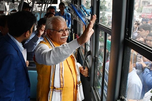 Haryana Chief Minister M L Khattar with other officials. (Yogendra Kumar/Hindustan Times via GettyImages)&nbsp;