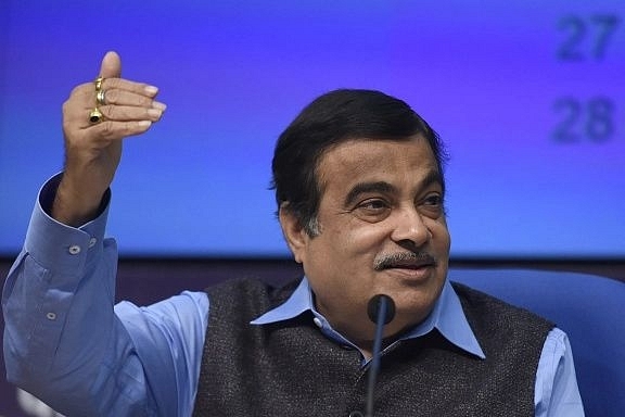 Union minister Nitin Gadkari at a press conference in New Delhi. (Sonu Mehta/Hindustan Times via Getty Images)