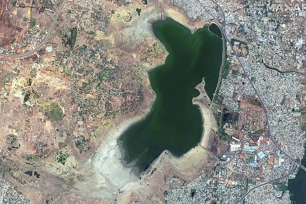 An aerial shot of a water body