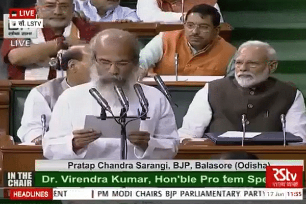 BJP MP Pratap Chandra Sarangi taking oath in Sanskrit. (Courtesy Lok Sabha TV)