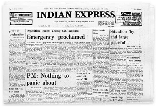 The Indian Express reporting about the imposition of Emergency.