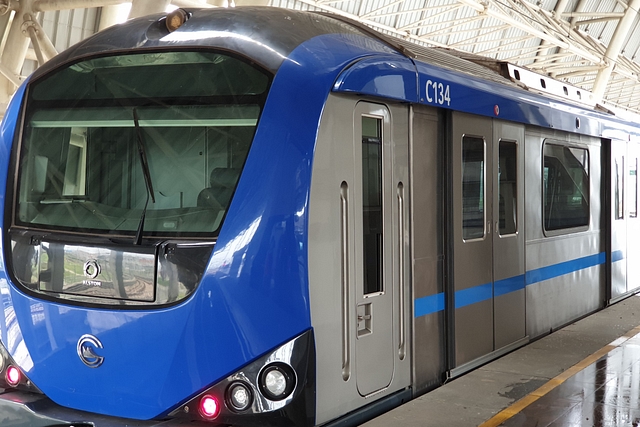 A Chennai Metro Rail Unit waiting to be put into service after maintenance at Koyambedu.