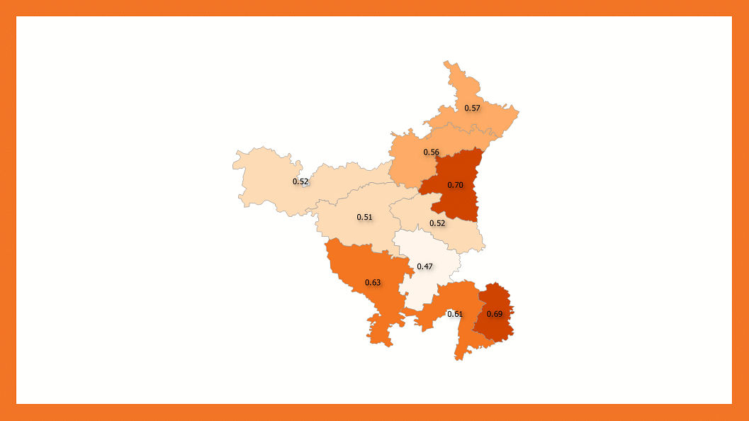 <b>Fig 7:</b> 2019 Lok Sabha elections: BJP vote share in fractions