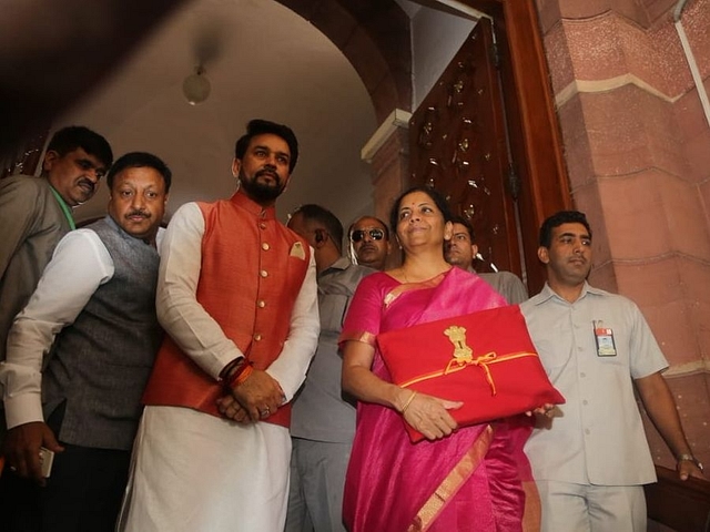 FM Nirmala Sitharaman With the Budget document. (pic via Twitter)