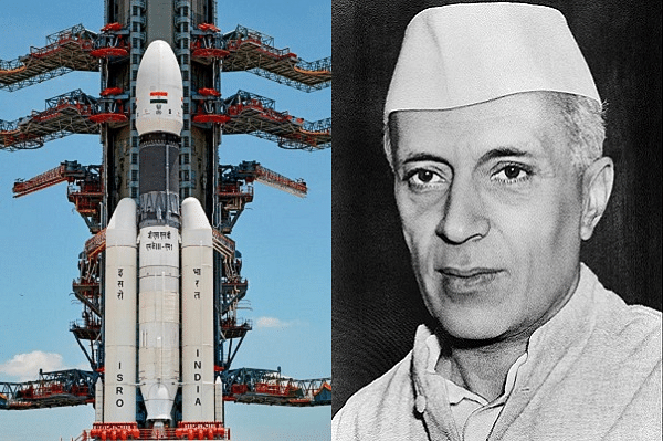 ISRO’s GSLV Mark-III - left, Jawaharlal Nehru - right&nbsp;