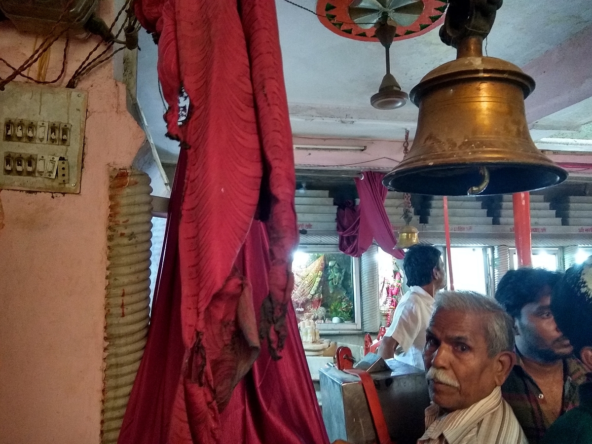 The burnt curtains at the temple on Tuesday