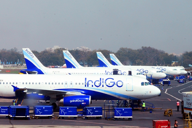 IndiGo planes at an airport. (Photo by Ramesh Pathania/Mint via GettyImages)