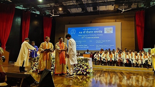 Minister of Human Resource Development Ramesh Pokhriyal awarding a degree during the 57th convocation at IIT Bombay.(image via @iitbombay/Twitter)