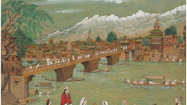 “A view of Srinagar” : Sikh artist Bishan Singh’s 1872 CE painting  showing the ghats of Jhelum (Source: @manukrsharma/Twitter)