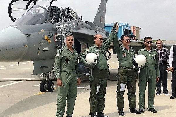 Rajnath Singh after landing from LCA Tejas