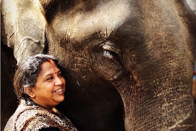 Wadiyar princess, Vishalakshi Devi with Padmaja, the Dasara elephant.