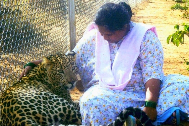Vishalakshi Devi with a leopard cub Bully