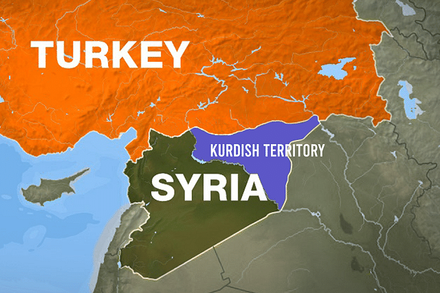 A map of the region showing the territory controlled by the Kurds. &nbsp;