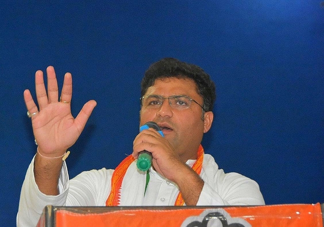 Ashok Tanwar addressing a gathering in Haryana.&nbsp;