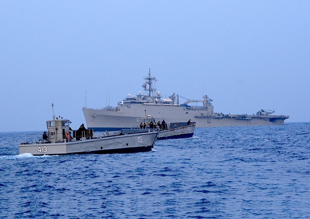 Indian Navy ships gear up for the exercise.&nbsp;