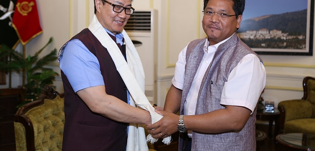 Minister of State of the Ministry of Youth Affairs and Sports Kiren Rijiju with Megahalaya CM Conrad Sangma. (via Twitter)