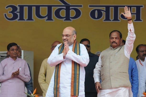 BJP president Amit Shah and Jharkhand Chief Minister Raghubar Das. (Diwakar Prasad/Hindustan Times via GettyImages)