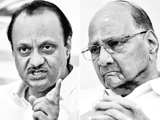 Ajit Pawar (L) and Sharad Pawar (R) (Source: @TimesDemocracy/Twitter)