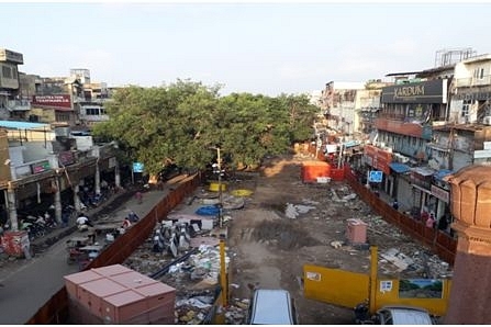 Work under progress in Chandni Chowk.